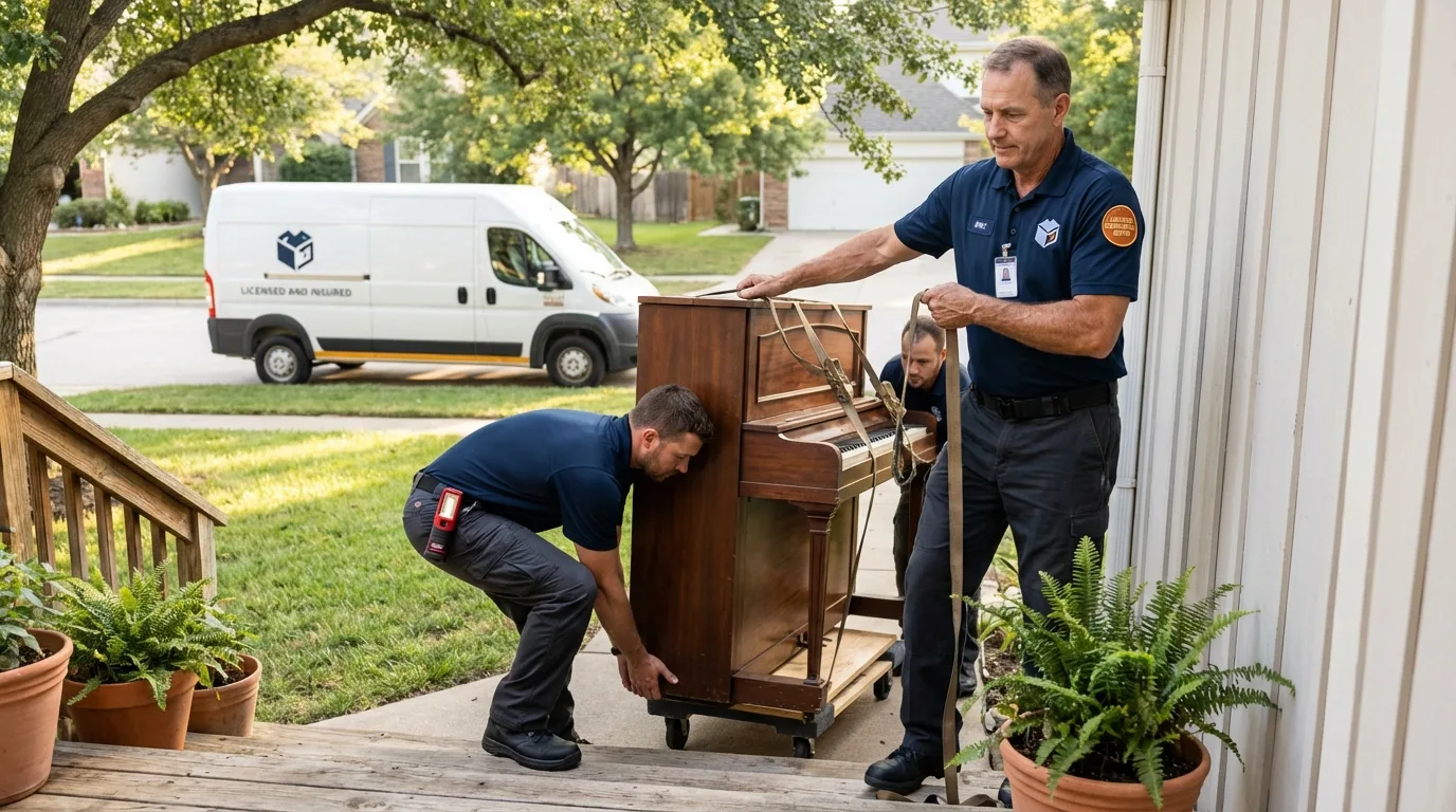 Licensed piano movers securing grand piano in Bessemer, AL